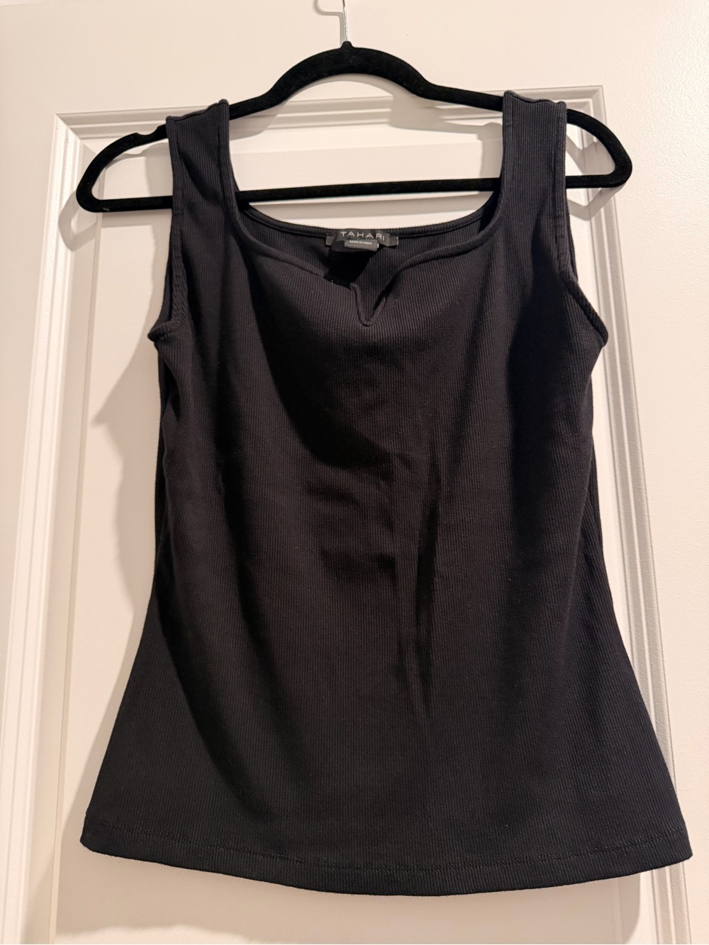 Tahari Black Ribbed Scoop Tank